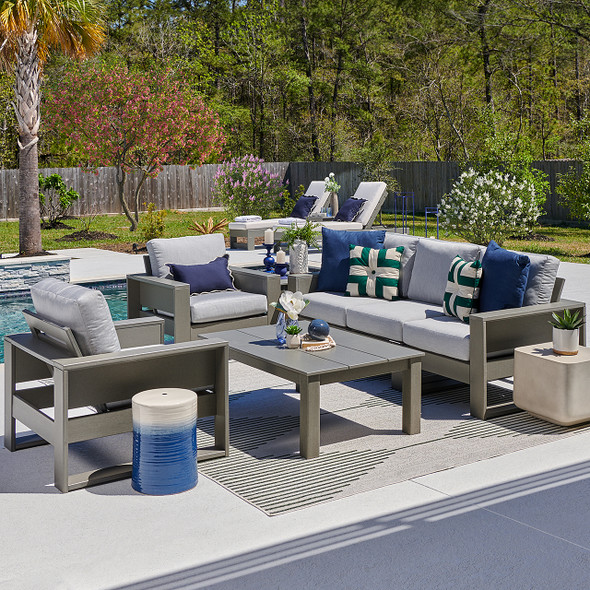 Montauk Polymer with Cushions 6 Piece Modular Sofa Group + 45 x 31 in. Coffee Table