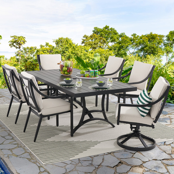 Hill Country Aged Bronze Aluminum with Cast Pumice Cushions 7 Piece Combo Dining Set + 84 x 42 in. Table - Hill Country Aged Bronze Aluminum with Cast Pumice Cushions 7 Piece Combo Dining Set + 84 x 42 in. Table -