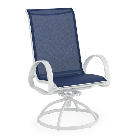 Malibu White Aluminum with Navy Sling Swivel Rocker -