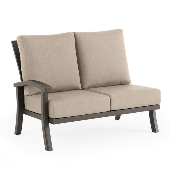 Fairmont Aged Bronze Aluminum with Cast Ash Cushions 4 Piece Sectional + 52 x 32 in. Carlisle Fire Pit