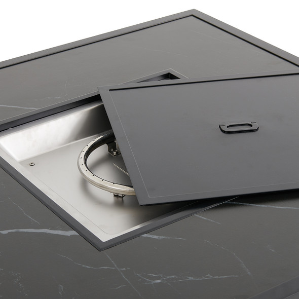 Sintered Stone Top 42 in. Sq. Textured Black Aluminum LP Gas Fire Pit Table