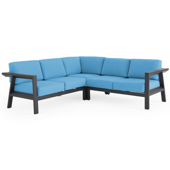 St. Lucia Midnight Aluminum with Canvas Sky Blue Cushions 3 Piece Sectional Group