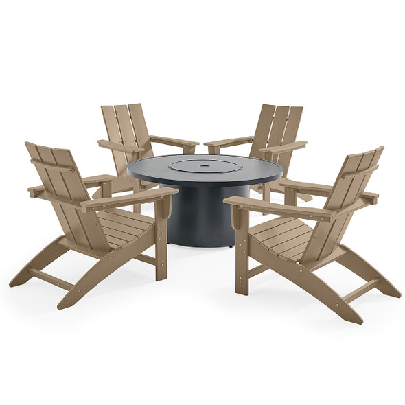 Modern 5 Piece Set XL Adirondack Chair Chat Set + 48 in. D Sintered Fire Pit