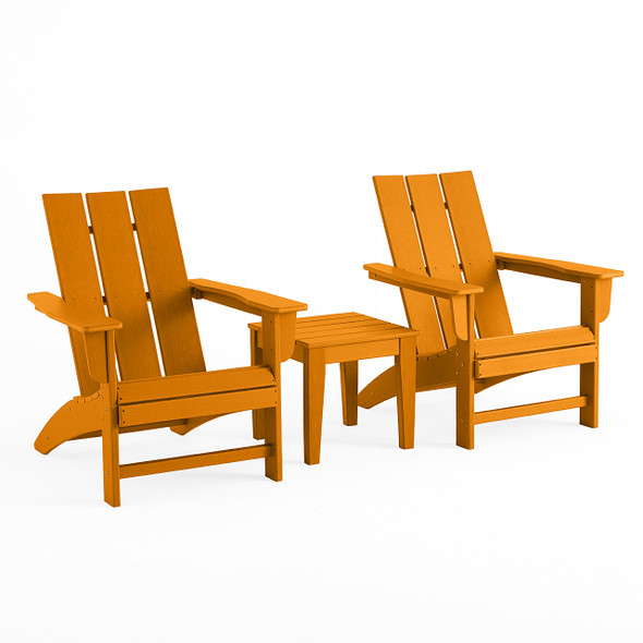 Modern 3 Piece Tangerine XL Adirondack Chairs + 18 Sq. Side Table