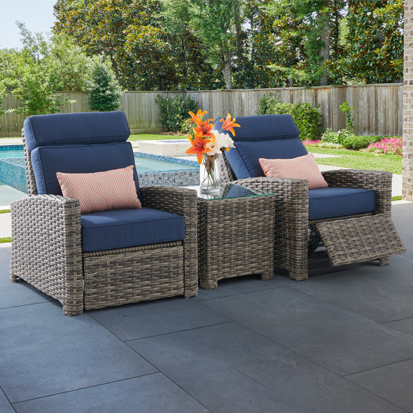 Sonoma Husk Outdoor Wicker with Cushions 3 Piece Recliner Set + 20 in. Sq. End Table