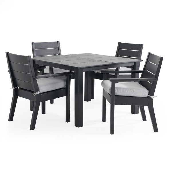 Montauk Polymer with Cushions 5 Piece Dining Set + 44 in. Sq. Table