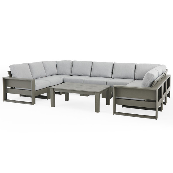 Montauk Polymer with Cushions 10 Piece Modular Sectional + 48 x 32 in. Coffee Table