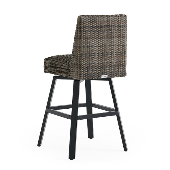 Chelsea Textured Black Aluminum and Weathered Teak Outdoor Wicker Concealed Cushion Armless Barstool