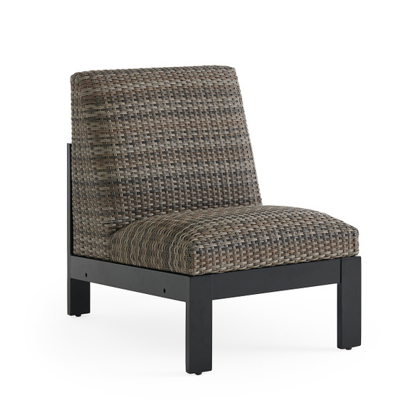 Chelsea Textured Black Aluminum and Weathered Teak Outdoor Wicker Concealed Cushion Armless Club Chair