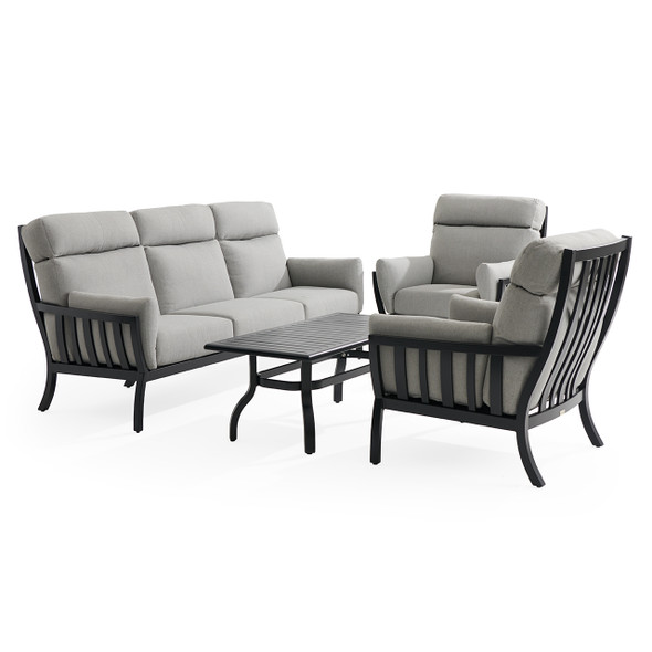Siena Coal Aluminum with Panama Stone Grey 4 Piece Sofa Group + 46 x 26 in. Coffee Table