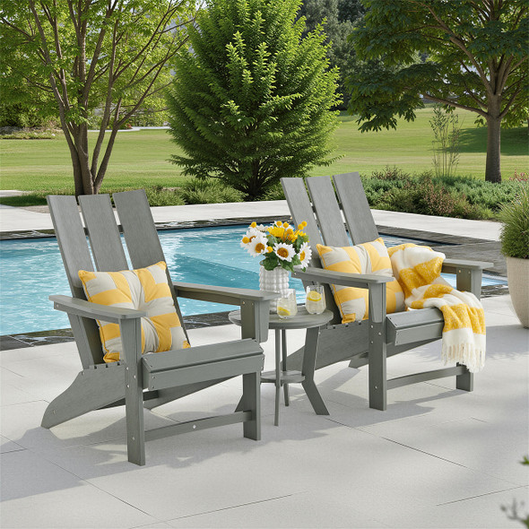 Newport Polymer 3 Piece Set XL Modern Adirondack Chairs + 18 in. D End Table