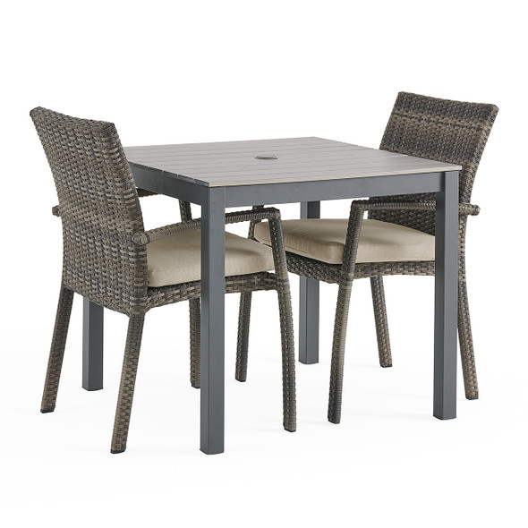 Sonoma Husk Outdoor Wicker with Cushions 3 Piece Bistro Set + 33 in. Sq. Table