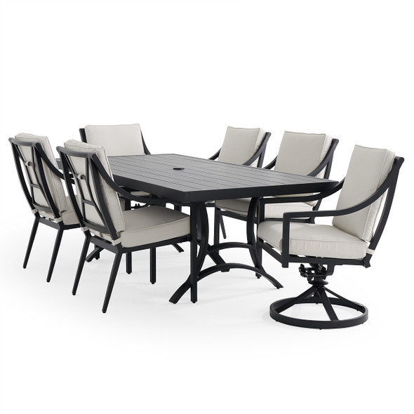 Hill Country Aged Bronze Aluminum and Cushion 7 Piece Combo Dining Set + 84 x 42 in. Table -
