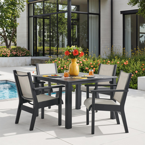 Montauk Polymer with Sling 5 Piece Dining Set + 44 in. Sq. Table
