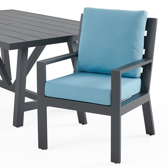 Montecito Charcoal Aluminum with Cushions 6 Piece Bench Dining Set + 70 x 40 in. Table