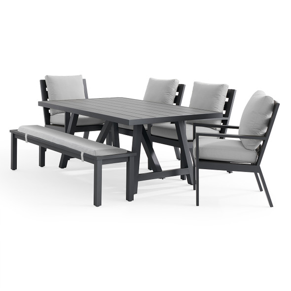 Montecito Charcoal Aluminum with Cushions 6 Piece Bench Dining Set + 70 x 40 in. Table