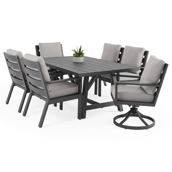 Montecito Charcoal Aluminum with Cushions 7 Piece Combo Dining Set + 70 x 40 in. Table