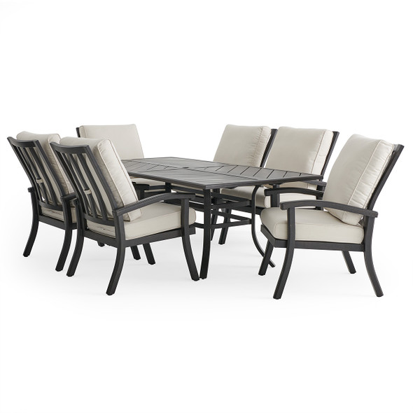 Fairmont Rustic Bronze Aluminum with Cushions 7 Piece Dining Set + 82 x 41 in. Table