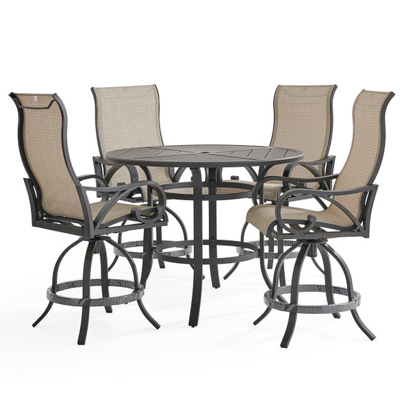 Key West Rustic Bronze Aluminum with Sling 5 Piece Swivel Gathering Set + 48 in. D Table