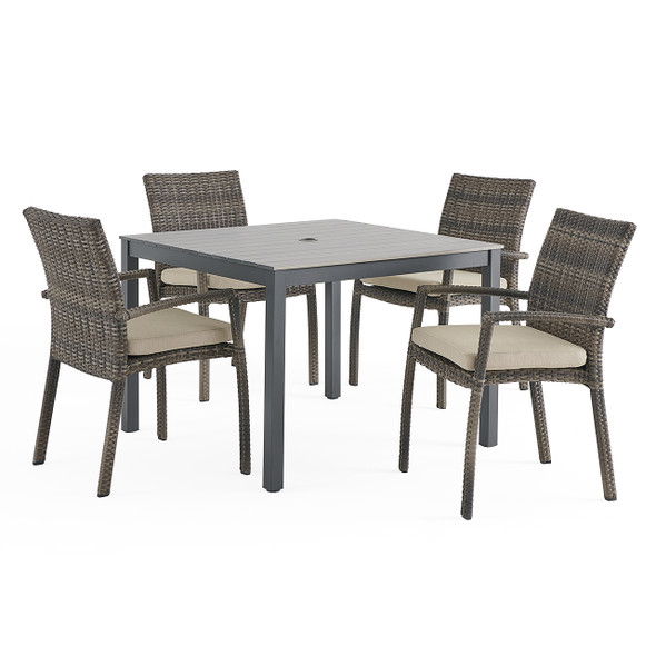 Sonoma Outdoor Wicker with Cushions 5 Piece Dining Set + 40 in. Sq. Table