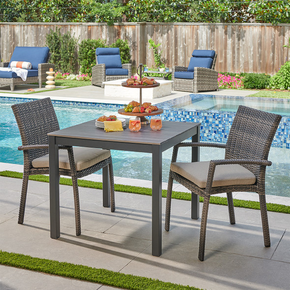 Sonoma Outdoor Wicker with Cushions 3 Piece Bistro Set + 33 in. Sq. Table