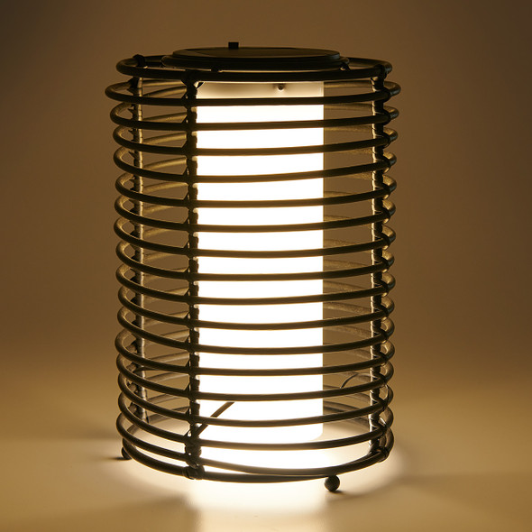 12.2 in. Round Black Slinky Solar Wicker Lamp