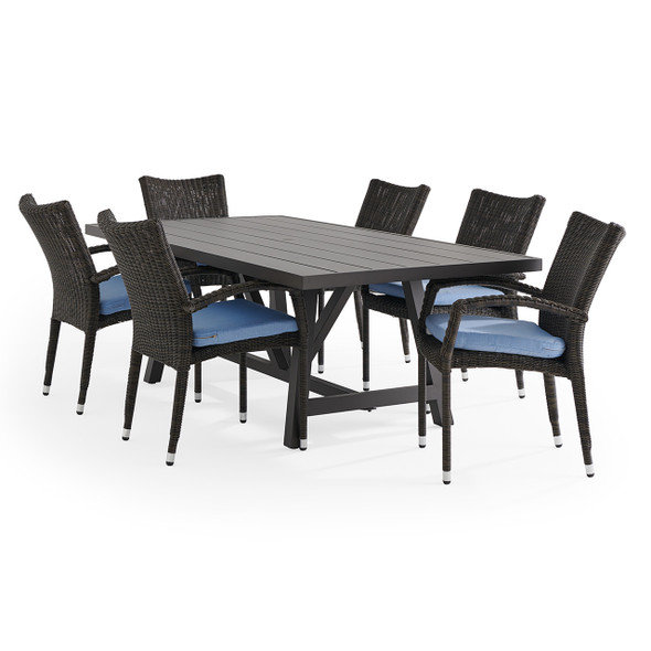 Fairmont Outdoor Wicker with Cushions 7 Piece Dining Set + 84 x 42 in. Dining Table