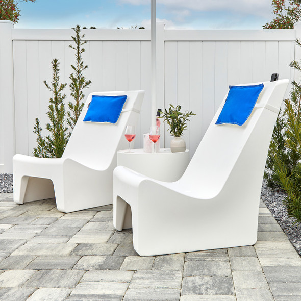 Kai White 3 Piece Upright Pool Lounger with 19 in. Side Table
