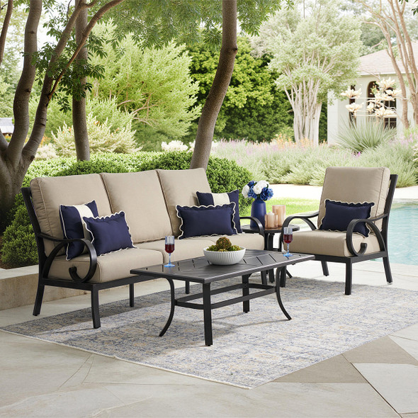 Key West Rustic Bronze Aluminum with Cushions 3 Piece Sofa Group + 48 x 26 in. Coffee Table