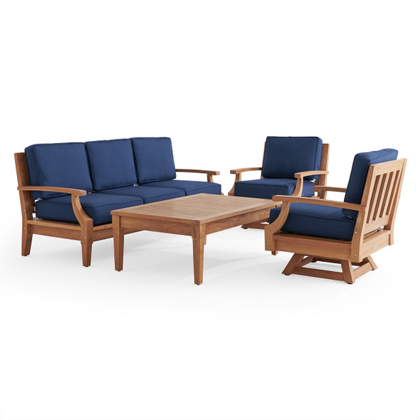 Grand Banks Teak with Cushions 4 Piece Swivel Sofa Group + 47 x 31 in. Coffee Table