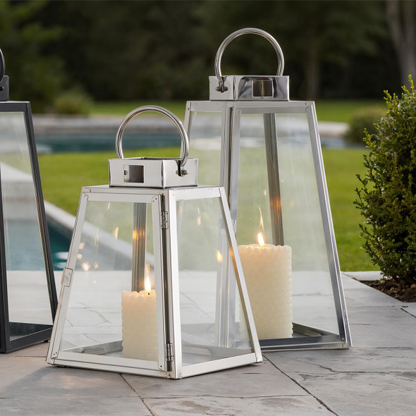 Tapered Prism Lantern, Stainless Steel - 12 in