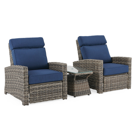 Sonoma Husk Outdoor Wicker with Cushions 3 Piece Recliner Set + 32 x 18 in. Side Table