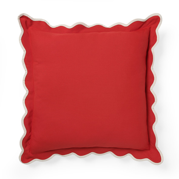 20 in. Red Scalloped-Edge Outdoor Throw Pillow