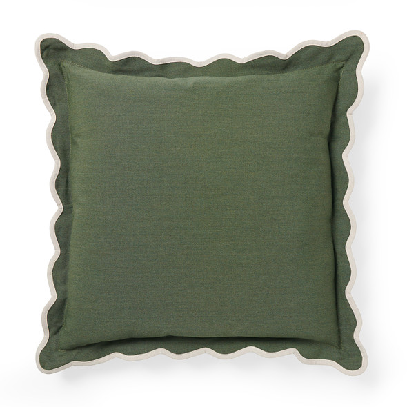 20 in. Scotland Green Scalloped-Edge Outdoor Throw Pillow