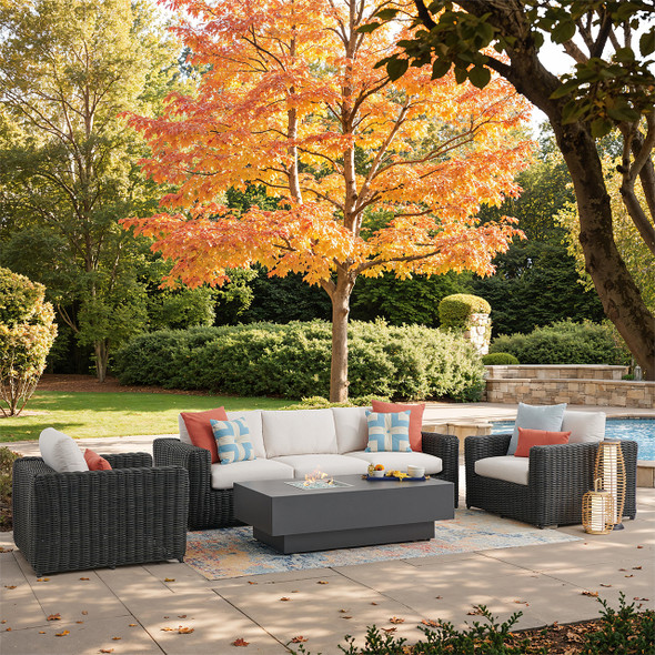 Laguna 4-Piece Outdoor Wicker Sofa Set with Cushions and Rectangular Aluminum Fire Pit Table, 63 in. x 31 in.