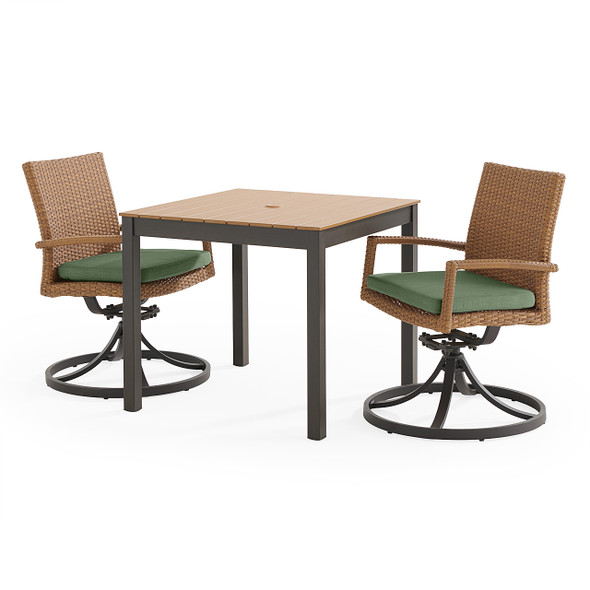 Sonoma Natural Outdoor Wicker 3-Piece Swivel Bistro Set with Cushions and 33 in. Square Table