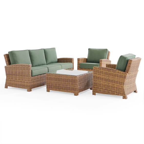 Sonoma Natural Outdoor Wicker 4-Piece Sofa Set with Cushions and 32 in. Square Glass Top Coffee Table