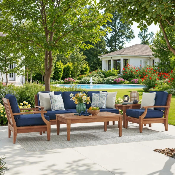 Grand Banks Teak with Cushions 4 Piece Sofa Group + 47 x 31 in. Coffee Table