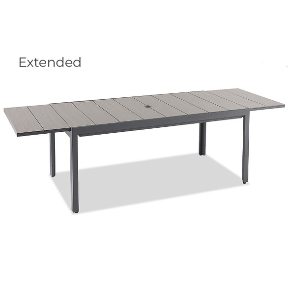 Contempo Dark Grey Aluminum Duraboard Slat Top 70-105 x 37 in. Extension Dining Table
