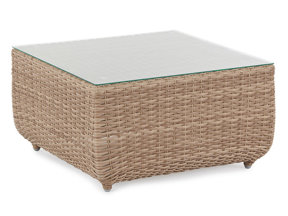 Valencia Driftwood Outdoor Wicker 34 in. Sq. Glass Top Chat Table