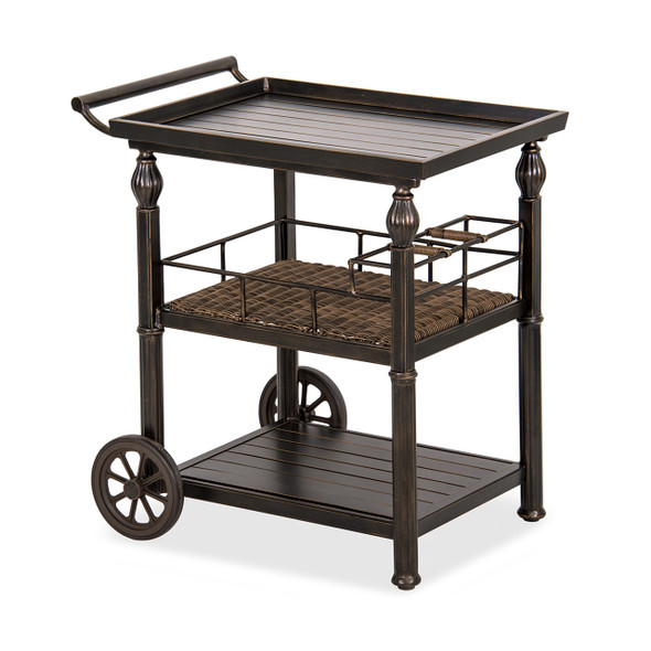 Barcelona Black Gold Aluminum and Outdoor Wicker 26 x 36 in. Tea Cart