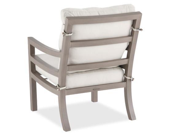 Roma Weathered Wood Aluminum and Sand Linen Cushion Dining Chair