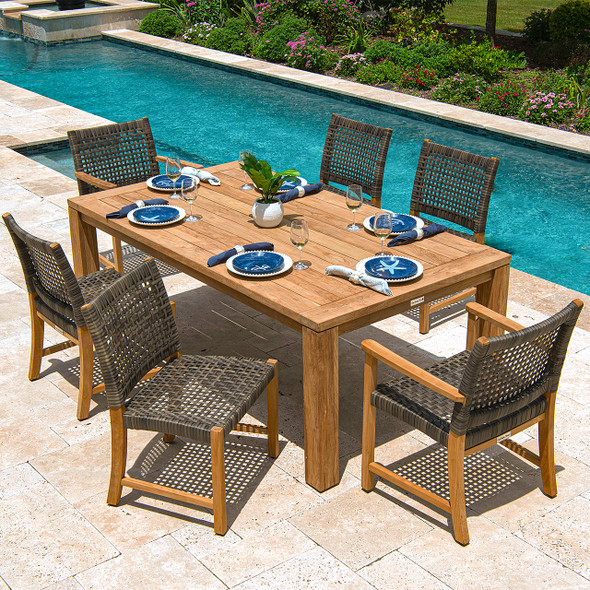 Hampton Driftwood Outdoor Wicker and Solid Teak 7 Pc. Mixed Dining Set With 79 x 43 in. Table
