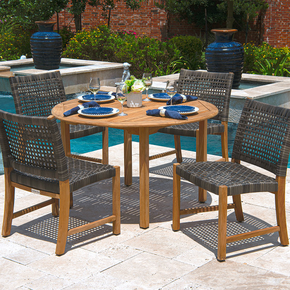 Hampton Driftwood Outdoor Wicker and Solid Teak 5 Pc. Dining Set With 48 in. D Table