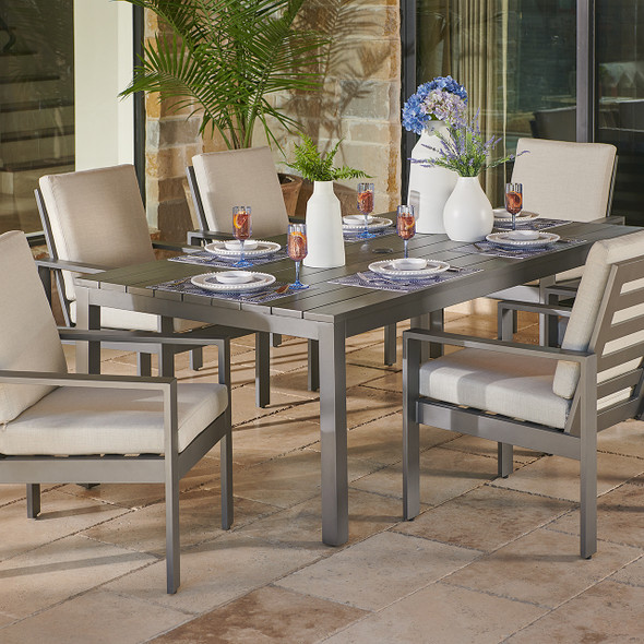 Soho Slate Grey Aluminum with Cushions 7 Piece Dining Set + 84 x 44 in. Table