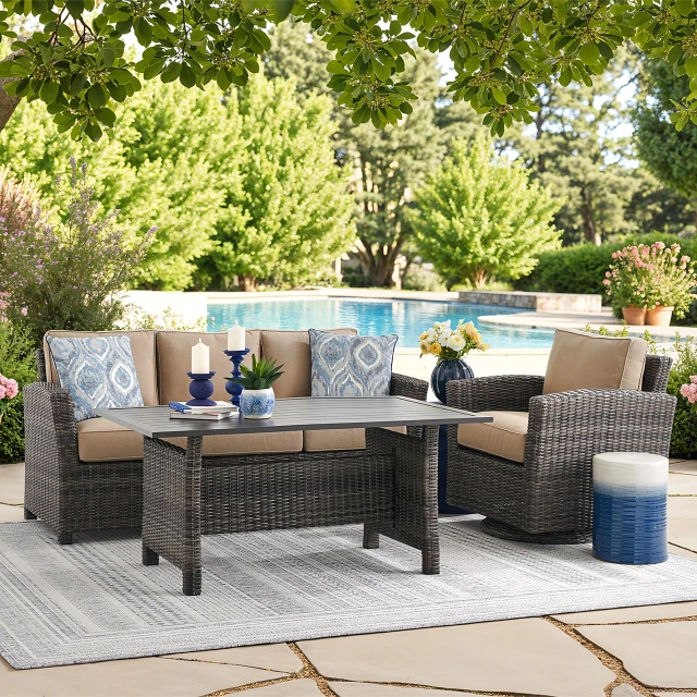 Venice Silver Oak Outdoor Wicker with Cushions 3 Piece Sofa Group