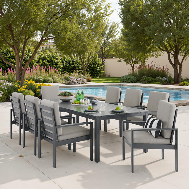Soho Slate Grey Aluminum with Cushions 9 Piece Combo Dining Set +