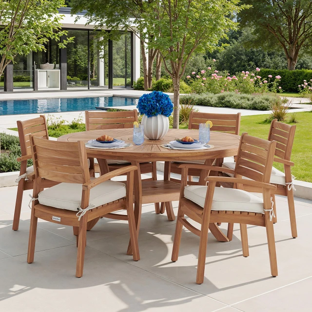 Bristol Teak 59 in. D Table with Lazy Susan - Chair King Backyard