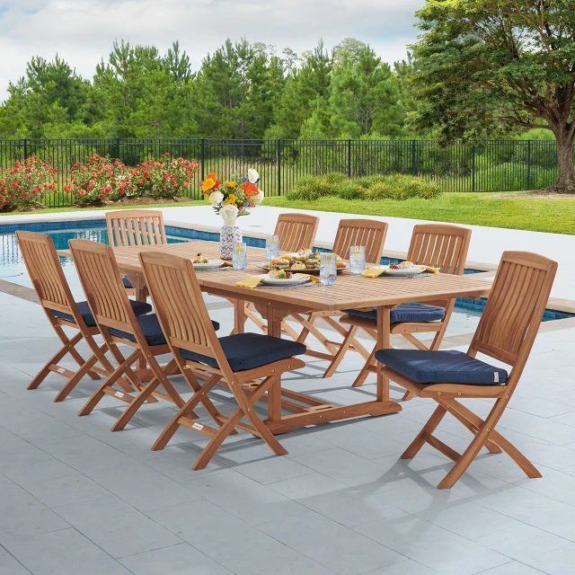 Westport Teak with Cushions 9 Piece Arm Dining Set + Bristol 87