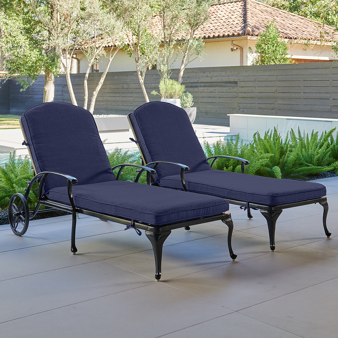 Tivoli Matte Black Cast Aluminum with Cushions 2 Piece Chaise Lounge Set (Tempo Navy)